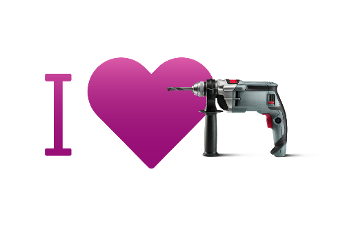 Herz neben Bohrmaschine