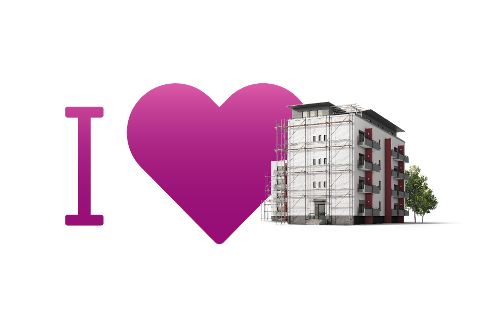 Herz neben einem Mehrparteienhaus