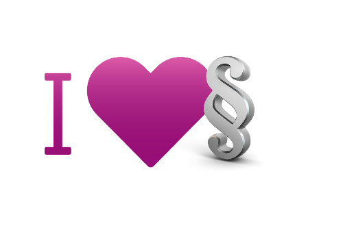 Herz neben Paragraphen-Symbol