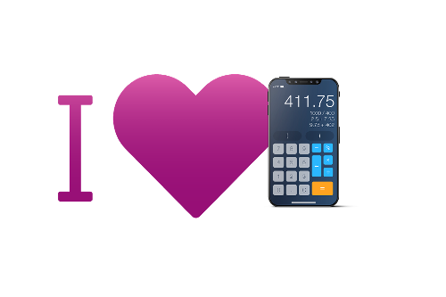 Herz neben einem digitalen Taschenrechner