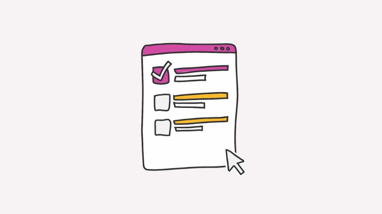 Illustration eines digitalen Formulars mit Auswahlfeldern und einem Mauszeiger.