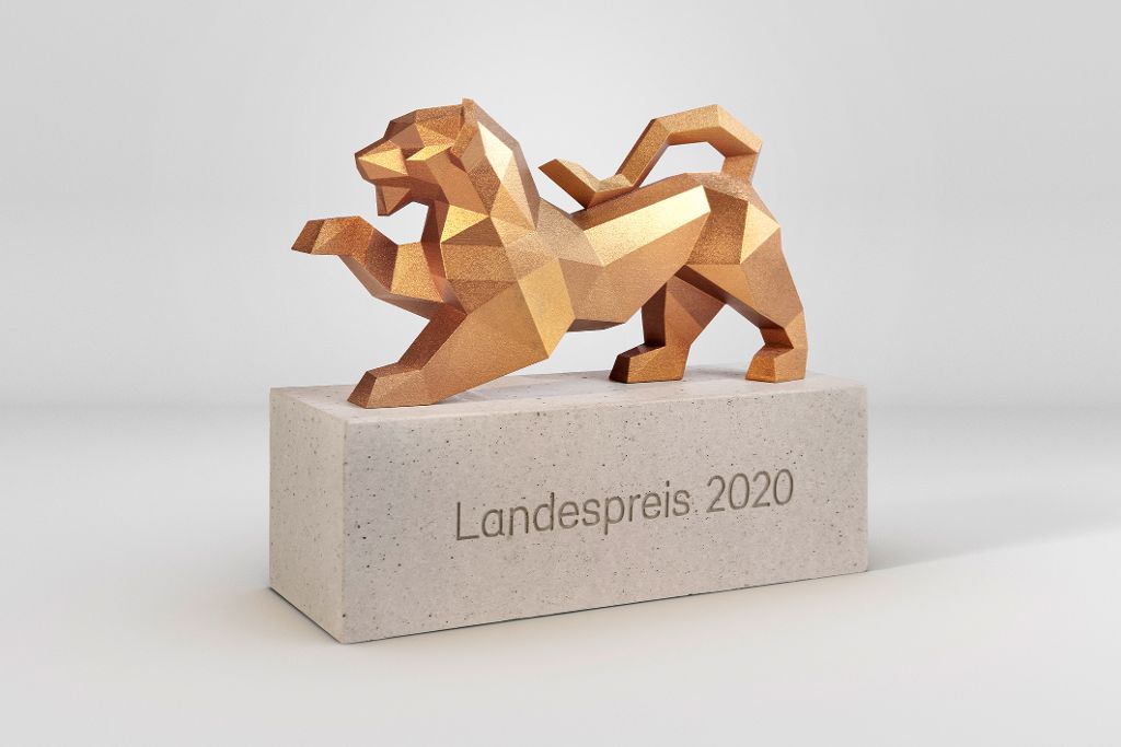 Trophäe Landespreis 2020 mit Schriftzug
