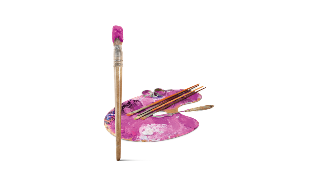 Pinsel und Mischpalette mit Farben