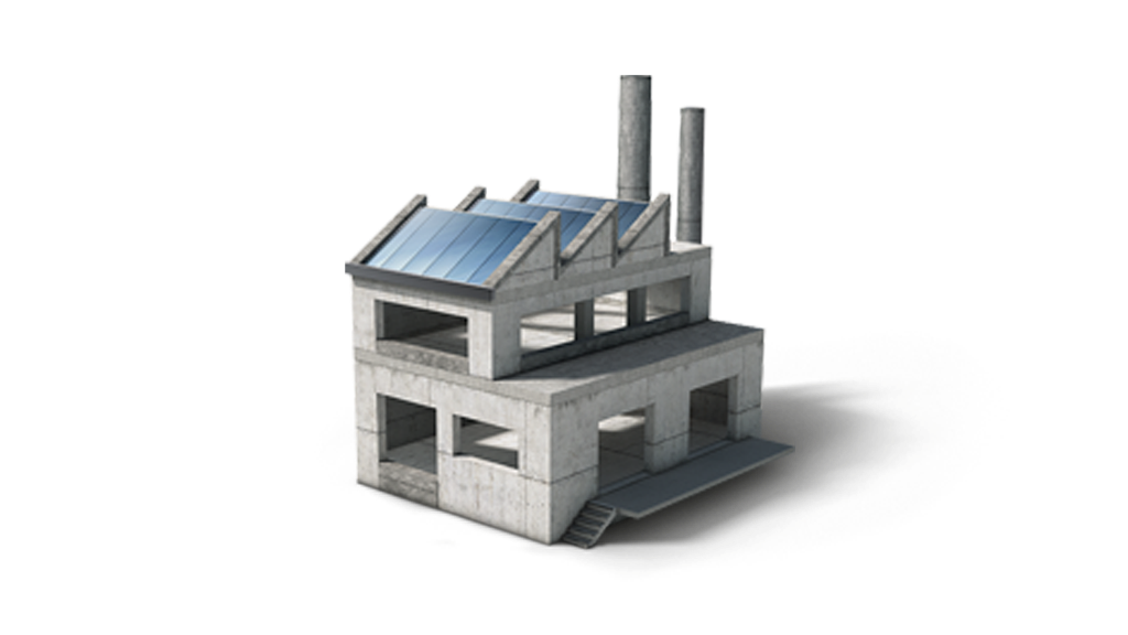 Fabrikgebäude mit Solarzellen