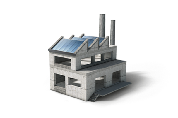 Fabrikgebäude mit Solarzellen
